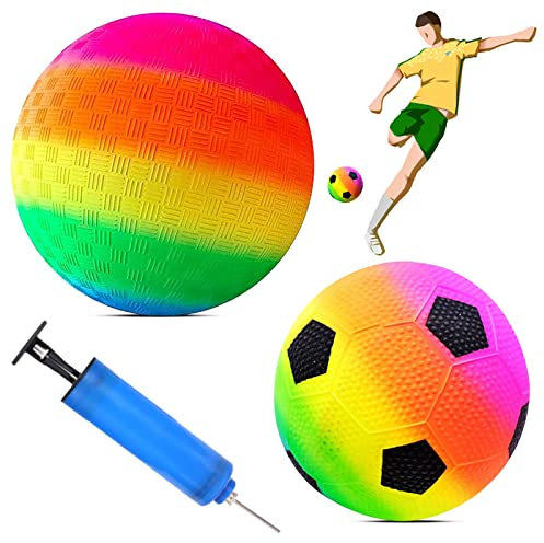 GAROMIA 2 Pezzi Pallone da Calcio Arcobaleno Palline da Spiaggia Palla da Calcio in PVC per Bambini Giocare a Palla Calcio Palline Morbide Pallone Gonfiabile per Interni ed Esterni Giochi all'aperto