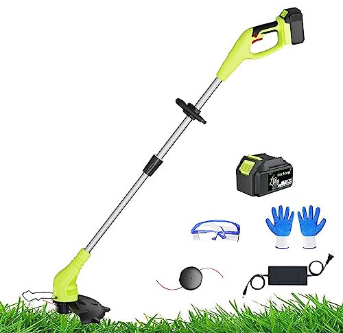 HooSeen Débroussailleuse sans fil 40 V, 25,4 cm avec alimentation automatique, tondeuse à gazon avec batterie Li-ion 1,5 Ah et 2 bobines de fil pour débroussailleuse, coupe-bordures pour jardin et