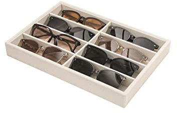 Coward Plateau de rangement empilable pour lunettes de soleil, en velours beige, pour lunettes, montres, bijoux, pour homme et femme (8 compartiments)