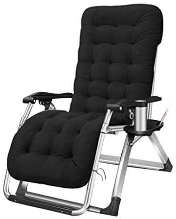 Balcony Office Relaxing Chair Black Outdoor Deck Chairs Garden Chairs with Cup Holder | Patio Lounge Chair for Adults Heavy Duty Folding | Portable Reclining Office Chair with Foot