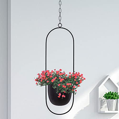 ARSBORUI Hängend Blumenampel Metall Blumentopf Modern Deko Pflanzenampel Boho Hängend Hängeampel Pflanzen Halter Hängeblumentopf Für Innen Außen Decken Balkone Wanddekoration (Schwarz Oval)