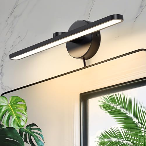 TYhogar 15.75 Plug in/Hardwired Bathroom Vanity Light Fixtures Modern Black Vanity Lights Over Mirror,3000k Warm Light 12w Eye-Friendly Wall Lamps Acrylic Picture Light Led Light Bar for Bedroom