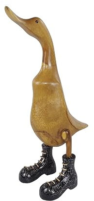 trendforge Dekortation Teakholz Ente Handmade Teakente Dekoartikel für Zuhause Geschenk hochwertig und einzigartig - ca. 33cm (Marmor Schwarz, L)