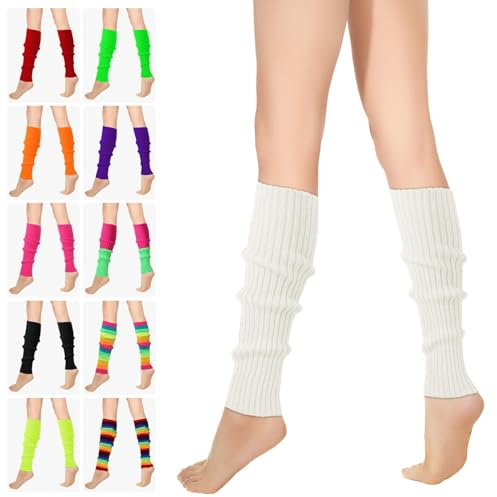 RYMAUP® Stilvolle 80er- und 90er-Jahre-Beinwärmer für Damen, gerippte Beinsocken, trendige Accessoires für Yoga, Laufen, Wandern,Weiß