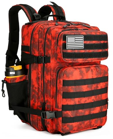 Lovelinks21 45L Tactical Assault Backpack 3 day assault pack with Molle Waterproof backpack Rucksack for Tactical Backpacks (Red water pattern)