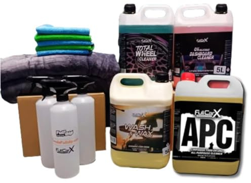 Pack Limpieza Premium para Profesionales del Detailing FullCarX | 4 Envases x 5 Litros + Accesorios