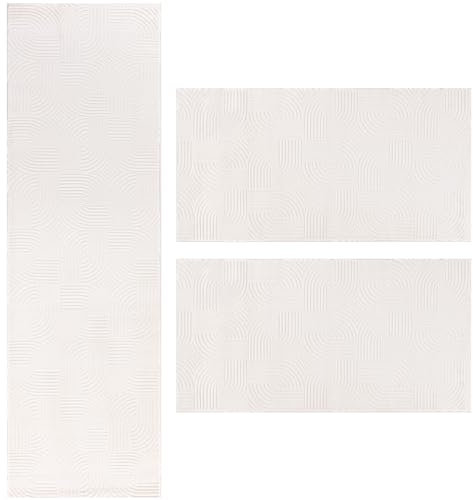Carpetsale24 Bettumrandung Schlafzimmer 3 teilig Kurzflor Teppich Creme Bettvorleger Schlafzimmer Bettset: 2 St. 80x150 cm | 1 St. 80x250 cm - Skandinavischer Teppich Läufer Set Boho-Stil Einfarbig