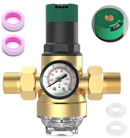 Riduttore di Pressione Acqua, Filtro Acqua Attacco Domestico da 3/4 Pollici Riduttore di Pressione Riutilizzabile Filtro Acqua Prefiltro Filtro Sedimenti Riduttore di Pressione Acqua Ottone