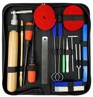 ULZOZN Professionelles Klavier-Stimmset, Klavier-Stimmgerät, Hammer-Dämpfungs-Set, tragbares Klavier-Stimmwerkzeug, Klavierreparaturzubehör, 18-teilig, mit Koffer für Stimmanfänger, professionelles
