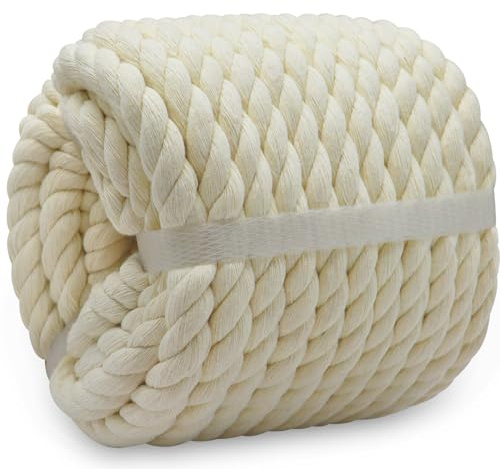 BONSINY Natural White Rope 1/2 inch x 100 feet Nautical Cotton Rope for Crafts Baskets Plant Hanger Wall Hanging