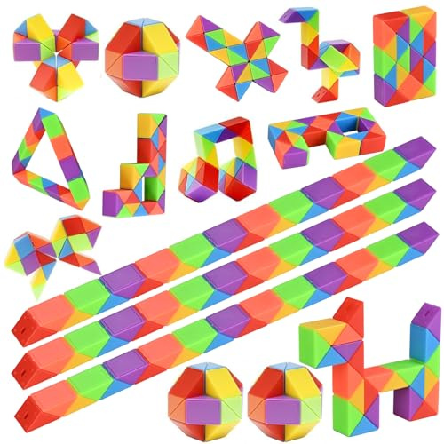 GOLDGE Lot de 15 serpents magiques pour enfants, cadeaux de fin d'anniversaire | 24 blocs Twistable Rainbow Cube Puzzle, jouet éducatif, cadeaux d'anniversaire, enfants, invités, Noël