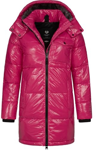 Ragwear Abrigo de invierno cálido para mujer, abrigo acolchado brillante con capucha Roobie Long YOUMODO XS-3XL, fucsia, S
