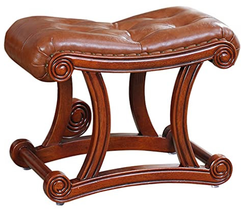 Holzhocker mit Leder gepolstert für Wohnzimmer oder Schlafzimmer – kleiner Fußhocker mit schlittenförmigem Boden für elegante Dekoration