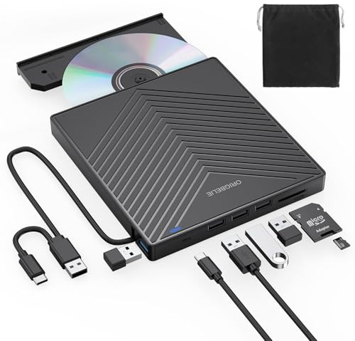 Extern DVD-enhet, ultrasmal USB 3.0 CD-brännare med 4 USB-portar och 2 TF-/SD-kortplatser, optisk enhet för Mac-laptop, Windows 11/10/8/7 Linux-operativsystem