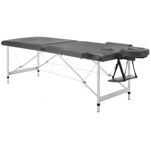 PLUS SANTE Table de Massage Pliante en Aluminium AVA Noir, Ivoire, Gris, Bleu, Rose, 60 ou 70cm, 2 Plans légère avec Sac de Transport et Accessoires (Gris, Largeur 60 cm)