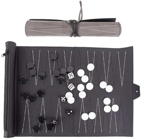 Reise-Backgammon-Set für Erwachsene & Paare | Aufrollbares Design, perfekt für unterwegs | 38.1 cm tragbares Brettspiel in klassischem Schwarz