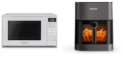 Panasonic NN-E28JMMBPQ Compact Solo Microwave Oven with Turntable, Black and Panasonic NF-CC500SXC 5L Air Fryer With Viewing Window, Black/Dark Blue & Rose Gold Handle