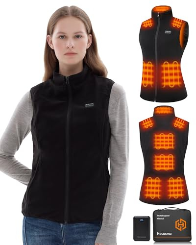 Hecusma Fleece Heizweste Damen mit Powerbank 16000mAh 7.4V, Wärmeweste Damen, Elektrisch Beheizte Weste Damens mit Powerbank für Skifahren, Outdoor Motorrad-XL