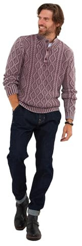 Joe Browns Men's Cable Knit Button Funnel Neck Sweater, Regular Fit, Mauve, L