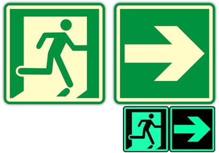 Acuxiaza 2 ud señal de salida de emergencia 15x15 cm cartel salida de emergencia homologado, salida flecha luminiscente, autoadhesiva PVC, resistente para exterior e interior