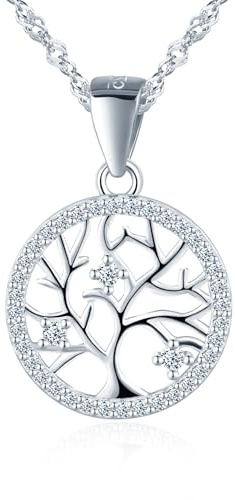 MICGIGI Collier pour femme en argent sterling 925 avec pendentif arbre de vie en zircone cubique, Argent
