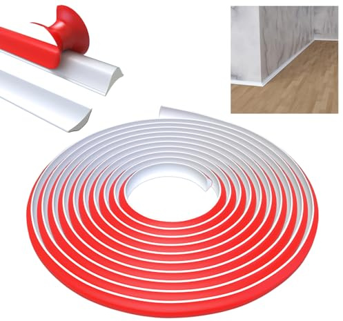 SUNYHUE Bande de moulage flexible en TPE - 3 m - Autocollant quart de rond - Bande de moulage pour bord de carrelage, plinthe, coin mural, sol, plafond (12 mm x 9 mm, blanc)