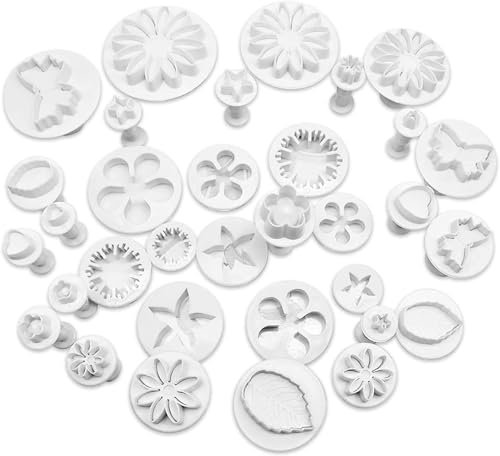 saerryor 33 moldes para hornear, cortadores de émbolo de fondant, cortador de galletas para manualidades, herramientas de decoración de pasteles, corazón, flor, hoja, mariposa, estrella, margarita