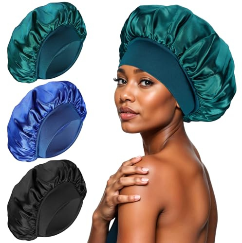 3 Pieces Bonnet Satin Cheveux Nuit Élastique, Bonnet Soie Cheveux Nuit pour Femmes et Filles