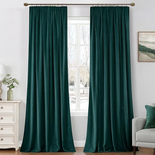 MIULEE Samtvorhang Kräuselband Blickdicht 2er Set Smaragdgrün 140x245cm | Samtvorhang schwer blickdicht, thermische Isolierung, Kräuselband, edler Look für Wohn- und Schlafzimmer
