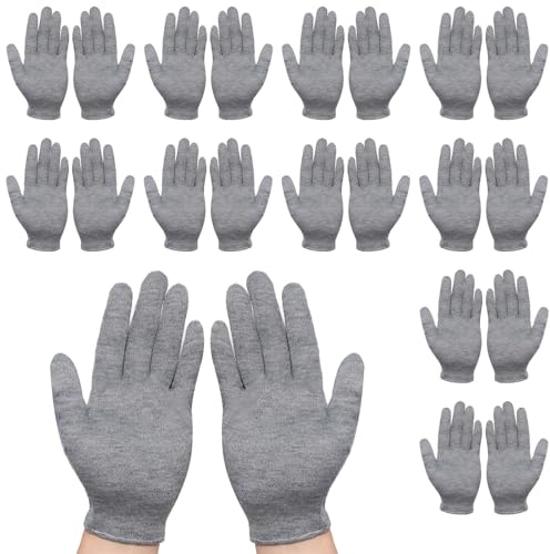 BORISCA 11 Paar Baumwollhandschuhe Damen, Grau Handschuhe Weich Unterziehhandschuhe Dünn Stoffhandschuhe Elastisch Textilhandschuhe Wiederverwendbar für Schmuckinspektion, Trockene Hände