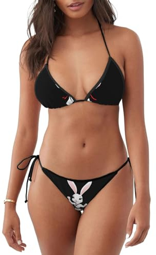 Yyhwhjde Women's 2 Piece Bikini Swimsuit Taekwondo Bunny Picture Triangle Bathing Suits, Black, Small