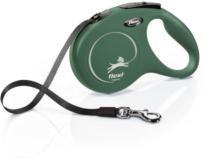 flexi® Classic M Hunde Roll-Leine, 5m Gurt, olivgrün | Die original flexi® Leine – seit 1973 in Deutschland hergestellt, für Hunde bis 25 KG