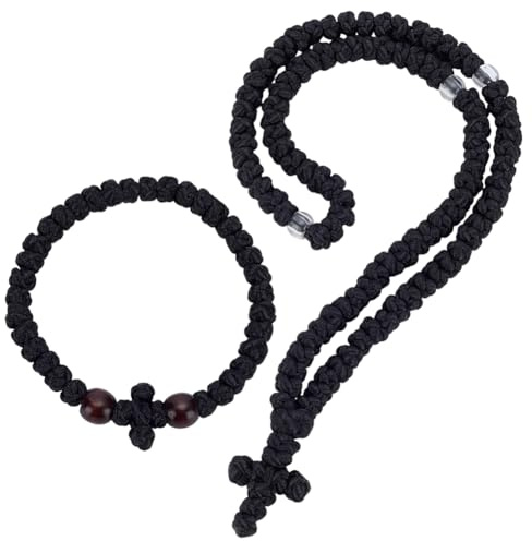 WEBEEDY 2 Styles Christian Cross Charm Rope Knot Orthodox Bracelet Protection Blessing Cross Charm Hanging Ornaments for Car Rearview Mirror Home Wall Decor Easter Meaningful Gift, Black