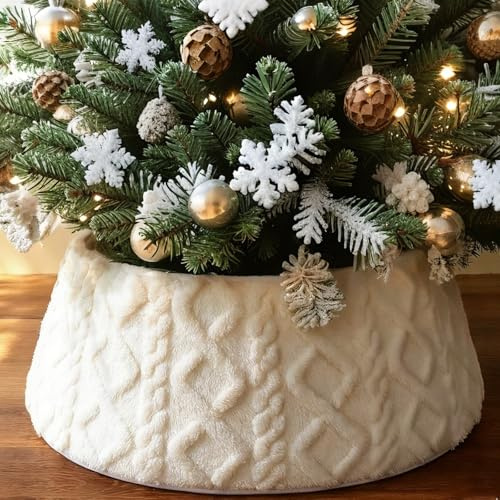 Shyllin Collare Albero di Natale, Gonna per Albero di Natale con Paillettes, Copri Base l'albero di Natal e, Copertura Base Alberi di Natalizie Decorazioni Christmas Tree Collar (Bianco)