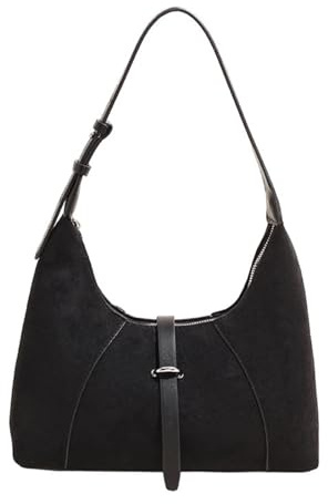 WANWEN Borsa Morbida Donna Hobo, Borsa a Mezzaluna, Perfetta per L'Autunno e L'Inverno, Adatta per Il Tempo Libero, Il Lavoro e Lo Shopping (Nero)