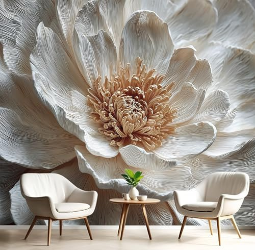 Papel Pintado Pared 3D Papel Tapiz Flores Blancas Texturizadas Fotomurales 3D Tv Fondo Pared Dormitorio Murales Papels Tapiz Escultura 3D,150 × 105 cm