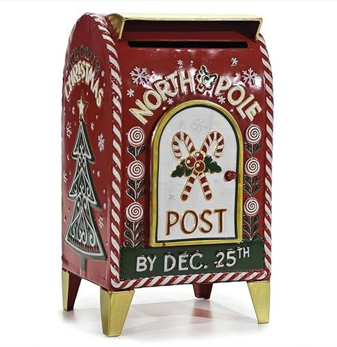EMPOTEC Cassetta Postale Babbo Natale Buca delle Lettere North Pole in Metallo Vintage da Tavolo Pavimento Idee Regalo Decorazione Natalizia 36x21x18cm
