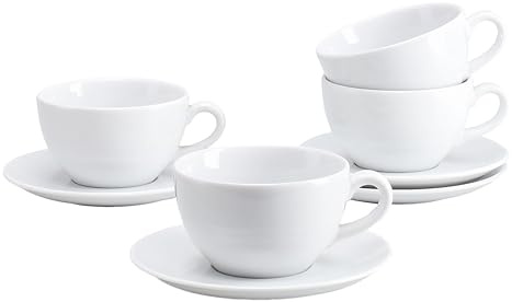 Creatable, 24985, Serie Bistrot Weiss, 8-teiliges Geschirrset für 4 Personen, Cappuccino Set aus Porzellan, spülmaschinen- und mikrowellengeeignet, Made in Europe