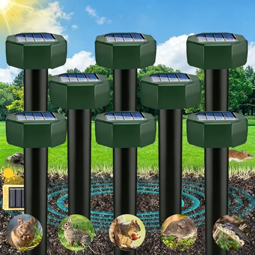 Anti Taupe Solaire Vibration et Ultrasons, Solaire Repulsif Taupe pour Protéger Votre Jardins Pelouse des Taupes, Serpents, Marmottes, Campagnols et Gaufres, 8 Pièces