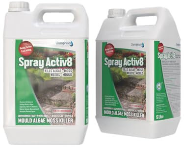 Spray Activ8 Mould, Algae Killer – Powerful Patio & Driveway Cleaner – Fast-Acting Outdoor Surface Treatment for Stone, Brick, Decking, Roofs & Fences – No Scrubbing Required –2 x 5 Litres (10L)
