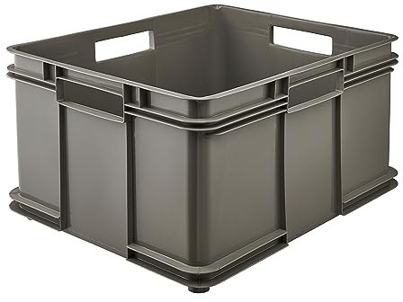 keeeper Contenedor de almacenamiento con asas, Euro-Box XXL, Plástico Procyclen, 54 l, Bruno Eco Line, Eco-Gris