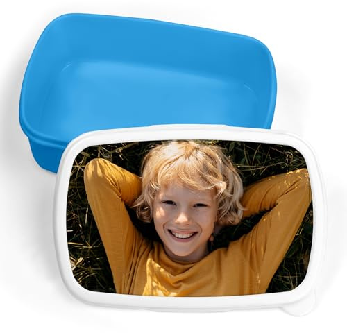 Print Maniacs Personalised Photo Lunch Box Bag Storage Box- Ideal for School Children's Pet Any Image Photograph Kids Dinner (Blue)