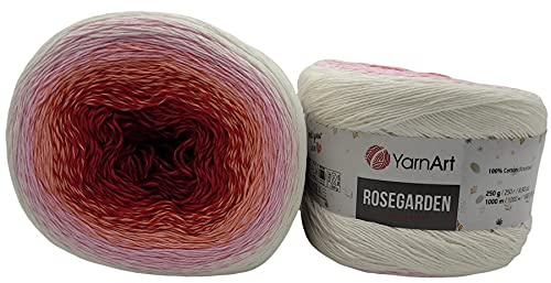 YarnArt Rosegarden Ullnystan, 500 gram, färggradient, 100 % bomull, stickylle, flerfärgad (vit rosa aprikos röd 304)