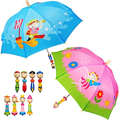 alles-meine.de GmbH 3-D Effekt Regenschirm - Elfe/Prinzessin & Blumen - Schmetterling - Kinderschirm - Ø 70 cm - Holzgriff & Figuren - Stockschirm/Kinder - Schirm Kinde..
