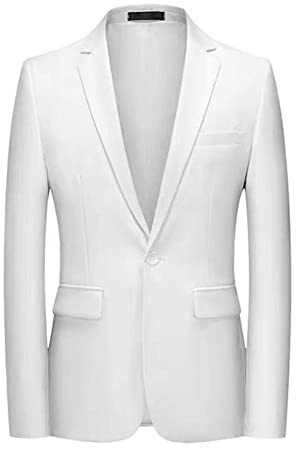 Uneihoiz Men's Single Breasted One Button Slim Fit Casual Solid Suit Jacket Large White