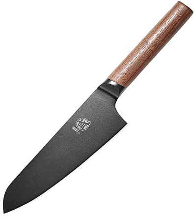 MITSUMOTO SAKARI 7 Pollici Coltello Da Cuoco Giapponese, Professionale Nero Rivestito In Titanio Santoku Chef's Knife, Tedesco Premium In Lega Di Acciaio Carne Sushi Coltelli Da Cucina