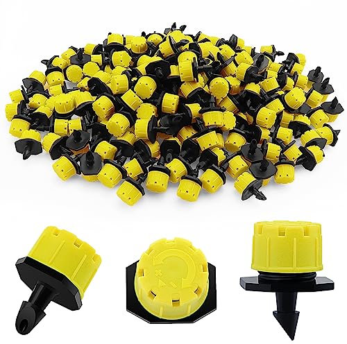 VooGenzek 200 Pièces Goutteur Irrigation Réglable, Réglable Micro Drip Irrigation Arroseurs Émetteur, Tête de Gicleurs D'irrigation pour Parterres de Fleurs, Jardins, Pelouse à Plante, Jaune