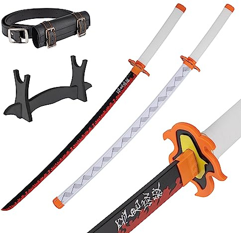 Bamboo Anime Katana Cosplay Sword, Katana Inspired Demon Slayer Sword 105cm 41 Inch Hashira Pillars Protagonist Katana, en mängd olika stilar (Kyojuro Rengoku's Katana JT10656)