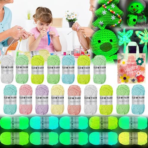 Leuchtendes Handstrickgarn, 16 Stück Strickgarn Im Dunkeln Leuchtende, Häkelgarn DIY Stoff Polyester Handstricken Leuchtendes Garn zum Häkeln von Socken Mützen Schals Für Handwerk Nähen Anfänger