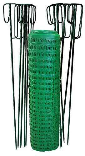 UvV Set 50 x 1m Fangzaun + 12 Absperrleinenhalter als Absperrnetz, Maschenzaun, Bauzaun Rolle Kunststoff 200g qm (Grün)